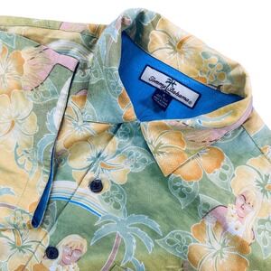 Tommy Bahama Relax Silk Hula Girl Hibiscus Tropical Camp Shirt Men's S Yellow